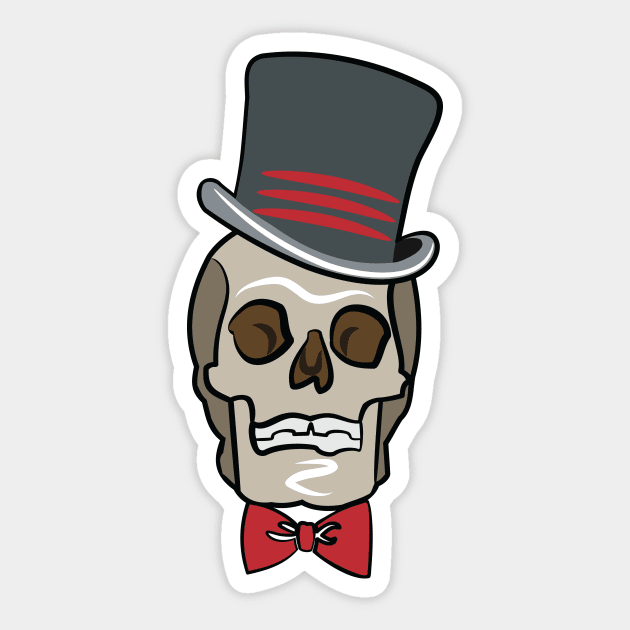 Halloween Skull in Top Hat and Bow Tie Sticker by evisionarts